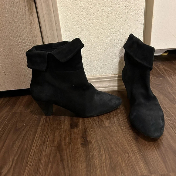 Free People Womens Adella Heeled Ankle Booties Black Draped Suede top Sz 7.5 - Picture 2 of 14